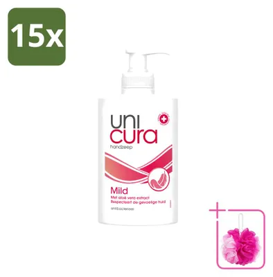 Productafbeelding van 15 x Unicura Antibacteriële vloeibare zeep, mild - 250 ml - Voordelige verpakking - 15 stuks