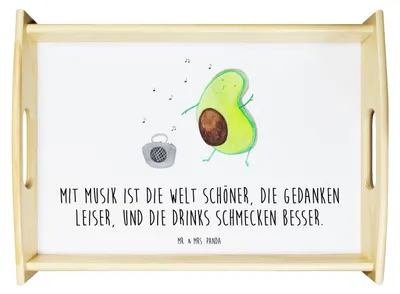 Produktbild von Mr. & Mrs. Panda Deko Tablett Avocado Tanzen - Weiß - Geschenk, serviertablett holz, sofatablett, tragetablett, Drinks, Musik, ablagetablett, Urlaub, Feier