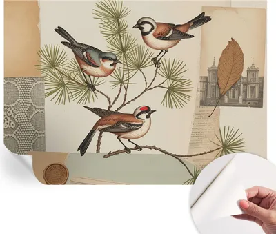 Produktbild von Selbstklebende Wandtapete - Dekorative Tapete für Wohnzimmer - Klebefolie für Wandbilder - Tapetenfolie für Wanddekoration - 208x146 cm - Vogelcollage