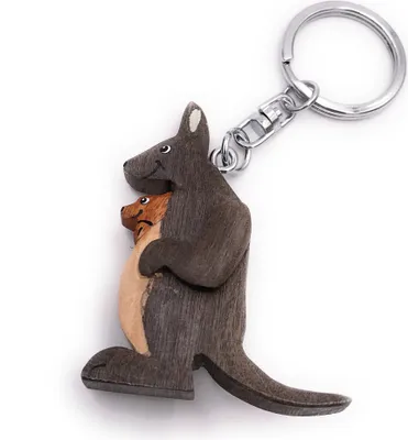 Immagine prodotto di Onwomania portachiavi in legno canguro con bambino marsupiale Australia ciondolo fascino