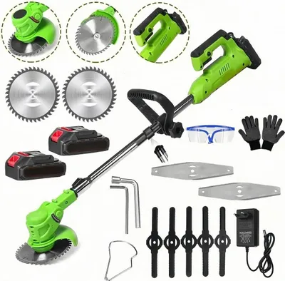 Produktbild von Akku-Rasentrimmer 21V mit 2 Akku und Ladegerät,Faltbar Leicht Unkrautfresser,3 Arten Klinge,Motorsense,Teleskop-Stiel&Zusatzhandgriff für Garten(Grün)