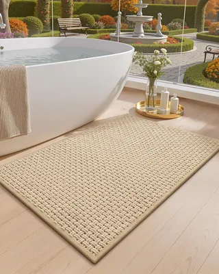 Image de Tapis de bain antidérapants et lavables, 60 x 90 cm, en chenille, absorbants, à séchage rapide, doux, couleur kaki