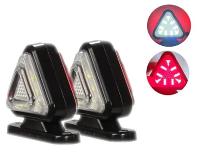 Productafbeelding van Set van 2 mini-koplampen met 18 LED's, hoornvormig, 12-24V, wit-rood, driehoekige vorm, neon-effect