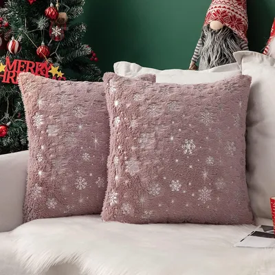 Produktbild von Kissenbezüge 2er Set Flauschig Schneeflocken Dekokissen Sofakissen Kunstfell Rosa Lila 40x40 cm