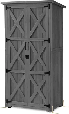 Produktbild von Holz-Gartenhaus – Aufbewahrungsbox für den Außenbereich – Zur Aufbewahrung von Gartengeräten – Wetterbeständiges Design – 90 x 55 x 169 cm – Grau