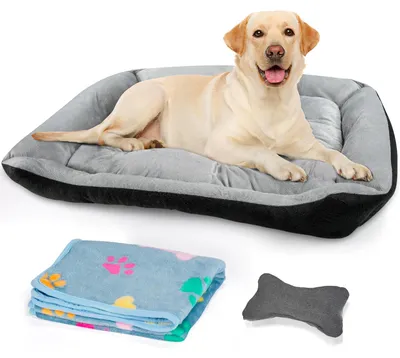 Hundenbett XL 80x60x15 cm, rutschfest, waschbar, flauschig, grau