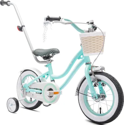 Produktbild von Mädchen fahrrad 12 Zoll Glocke Zusatzräder Schubstange Heart Bike Türkis