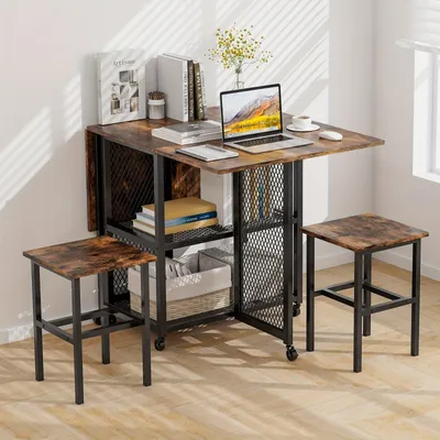 Productafbeelding van Klaptafel - Vouwtafel - Eettafel - Uitschuifbare Tafel - Krukset - Inklapbaar - Met 2 Opbergvakken