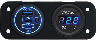 Produktbild von ProRide USB/USB-C-Schnelllader 3 Ports QC3.0 18W Voltmeter Schalter 12V