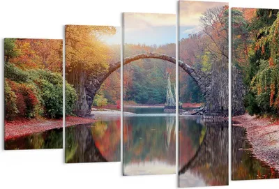 Produktbild von Bild auf Leinwand - Leinwandbild - 5 Teile - Garten Rhododendren Brücke - 150x100cm - Wand Bild - Wanddeko - Wandbilder - Leinwanddruck - Bilder - Wanddekoration - Leinwand bilder - EG150x100-4660