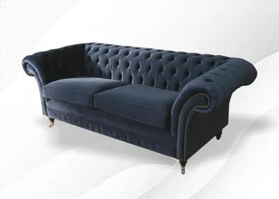 Obrázek produktu pro Chesterfield 3 místný textilní modrý design čalounění pohovky pohovky sedací polštáře