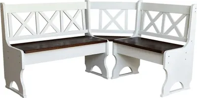 Produktbild von Weiße Eckbank II aus Kiefernholz mit Sitzplatz in der Farbe Nuss 120 x 180 cm