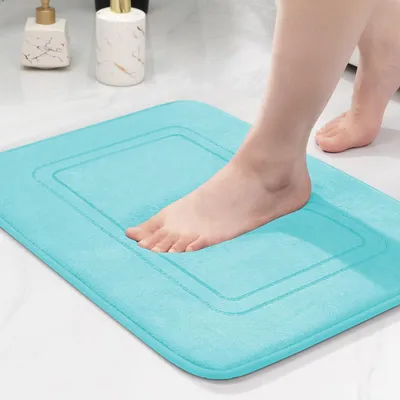 Image de Tapis de bain antidérapant, tapis de bain moelleux, tapis de bain absorbant, tapis de douche, tapis de sol pour salle de bain, turquoise, 43 x 61 cm