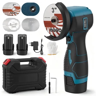 Immagine prodotto di Smerigliatrice angolare compatta, 16,8V, con batteria, dotata di 20 dischi abrasivi e custodia per utensili