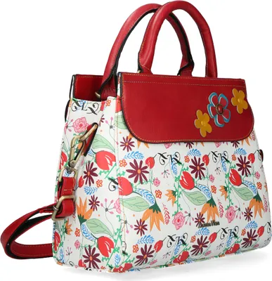 Produktbild von Laura Vita Damen Henkeltasche 4737 Schultertasche Leder Blumen, Farbe:Weiß
