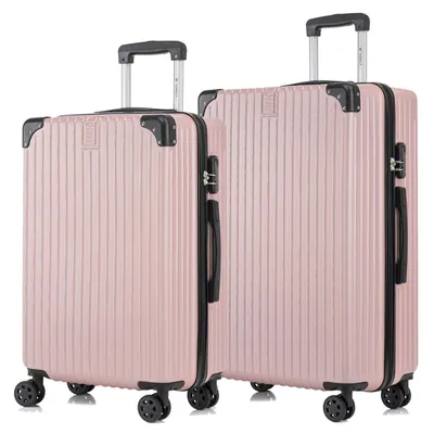 Produktbild von Suitcase Set, Rollkoffer Handgepäck, Kofferset, mit 4 Rollen 360°, Hartschalenreise Zahlenschloss, Weicher Gummigriff (2er Set, L&XL,Roségold)