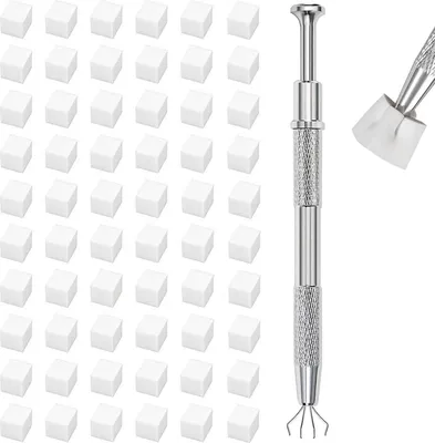 Produktbild von 200 Stück Nail Art Schwämme mit Metallgreifer, nagel designing zubehör, 100 Mini-Schwämme, Greifer für Nageldesign und Ombre-Muster (Weiß)