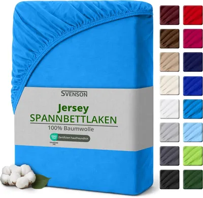 Immagine prodotto di Lenzuolo con angoli elasticizzati, in jersey di cotone al 100%, dimensioni 180 x 200 cm, colore turchese