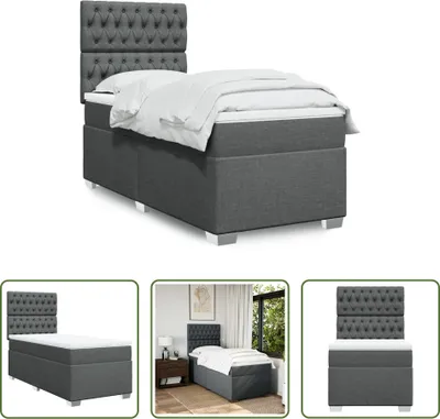 Produktbild von The Living Store Boxspringbett mit Matratze Dunkelgrau 90x200 cm Stoff