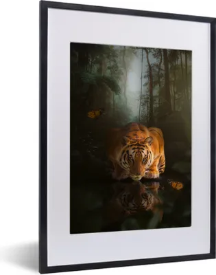 Produktbild von MuchoWow® MuchoWow® Gerahmtes Poster Tiger - Gold - Dschungel 30x40 cm - Poster mit zchwarzem Bilderrahmen - Wandposter Schlafzimmer