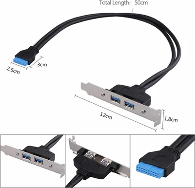 Produktbild von Q21 USB 3.0 Slotblende 50 cm – 20-Pin Mainboard auf 2× USB-A 3.0 Buchse, Slotblech Bracket Adapter