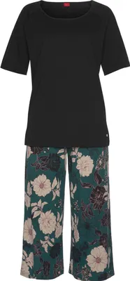 Produktbild von s.Oliver Capri-Pyjama 2 -teilig schwarz-dunkelgrün-gemustert Größe 32/34