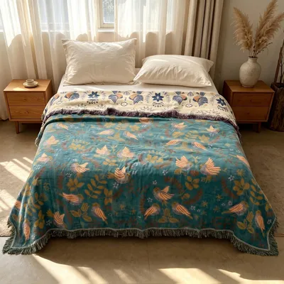 Mousseline-Deken 200x230 cm, Boho-Sprei mit Fransen