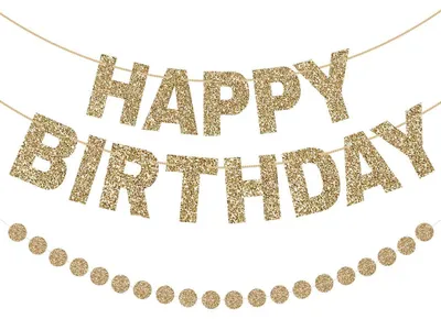 Immagine prodotto di Set da 2 ghirlande "Buon Compleanno", champagne, glitter