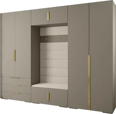 Produktbild von MEBLE KRYSPOL Inova 1 Möbelset Garderobe, 236,7x300x47cm - Kaschmir, Manila 02, Gold