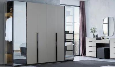 Produktbild von Komplett Schlafzimmer Möbel Set Bett 2x Nachttisch Schminktisch Spiegel 5tlg Neu