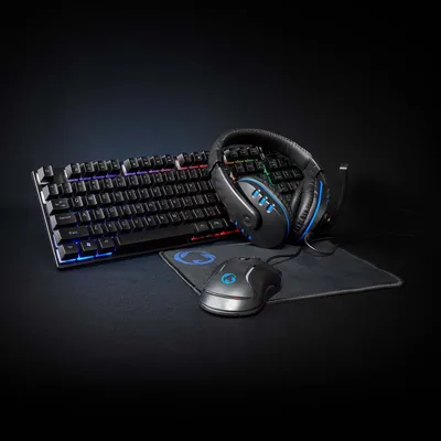 Produktbild von Nedis Gaming Combo Kit - 5-in-1 - Tastatur, Headset, Maus und Mauspad - Schwarz - QWERTY - US-Layout