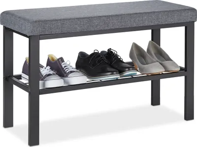 Immagine prodotto di Panca porta scarpe Relaxdays, 1 ripiano, scaffale porta scarpe con seduta imbottita, HBT 50,5 x 81 x 32 cm, panca da ingresso, nero/grigio