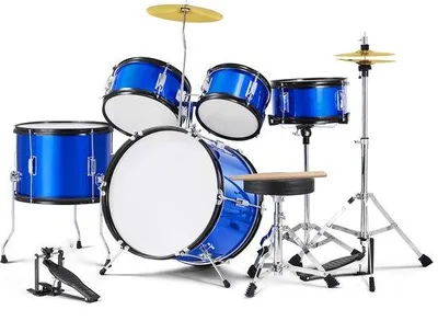 Imagen del producto de Kit de batería para principiantes, de 5 piezas, de 40 cm (16 pulgadas), con soporte ajustable, bombo y caja, platillos, címbalos, pedal de hi-hat y dos pares de baquetas