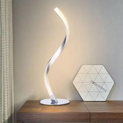 Image de Lampe en spirale, lampe de chevet, lampe en forme de S, argentée, lampe de table