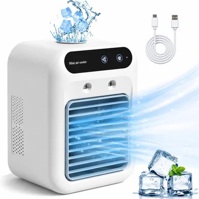 Produktbild von Mini Klimaanlage Luftkühler Luftbefeuchter 3in1 USB mobil 500 ml Weiß 16x21x11 cm