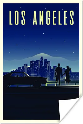 Produktbild von MuchoWow® Poster Illustration von Los Angeles bei Nacht 20x30 cm - Papierdruck