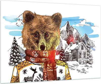 Produktbild von Bilder auf glas - Bär Berge Kinder Winter - 100x70cm - Glasbilder - Wandbilder - Kunstdruck - zum Aufhängen bereit - Wanddekoration aus Glas - Glas Bilder - Wandbild auf Glas - GAA100x70-3205