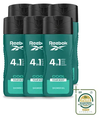 Image de 6 flacons de gel douche Reebok Cool Your Body 4-en-1 - 400 ml - Pack économique - 6 pièces
