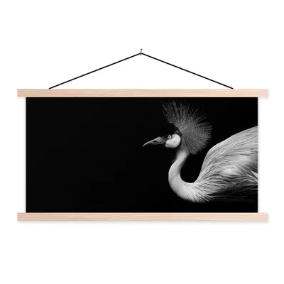 Produktbild von MuchoWow® Textilposter Kranich - Schwarz - Weiß - Vogel - Tiere 60x30 cm mit holzfarbenen Rahmen - Dekoration