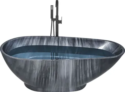 Produktbild von BELIANI Badewanne Schwarz 170 x 80 cm Marmor Optik Freistehend aus Sanitäracryl Walnussform Badezimmerzubehör Elegantes Modernes Design