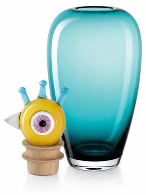Produktbild von LEONARDO Vase Papageno "Peppe" 45 cm Türkis - Glas mit Holzaufsatz, KI-generiertes Bild