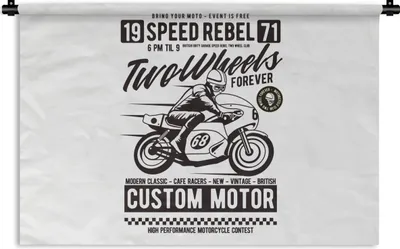 Produktbild von MuchoWow® Wandteppich Wandbehang Motorrad - Mann - Helm - Vintage 150x100 cm Tapisserie Dekoration Wandtuch - Waschbar - Tapisserien - Wand-Decke
