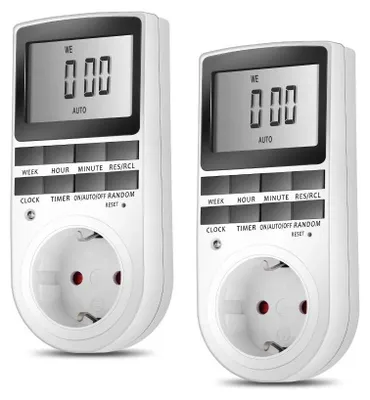 Produktbild von Digitale Zeitschaltsteckdose - EU-Stecker Timer - 12/24 h - Programmierbar - LCD-Display - 2er Pack