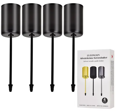 4 Kerzenhalter für Adventskranz, Kegelkerzen, schwarz, 11 cm