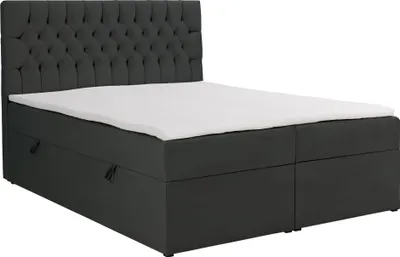 Produktbild von Selsey Daissy – Boxbett 160×200 mit Matratze und Topper, Samt, Dunkelgrau
