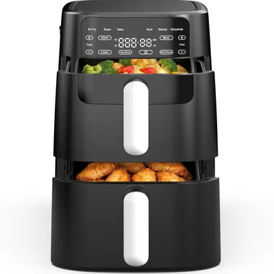 Produktbild von XXL 10L Dual-Korb Air Fryer mit 2700W Leistung & 360° Heißluftzirkulation – Platzsparendes Design, 6 Programme & Knusprige Ergebnisse mit Wenig Öl