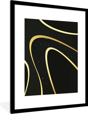 Produktbild von MuchoWow® Gerahmtes Poster Goldene Wellen auf schwarzem Hintergrund 60x80 cm - Poster mit Schwarzem Bilderrahmen Wandposter Rahmen Foto Bilder - Wohnzimmer - Dekorationen - Prämie