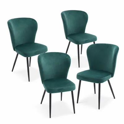 Produktbild von 4er Set Esszimmerstühle aus Stoff, gepolsterte Küchenstühle mit Rückenlehne und Metallbeinen, moderne Polsterstühle, Dunkelgrün, KI-generiertes Bild