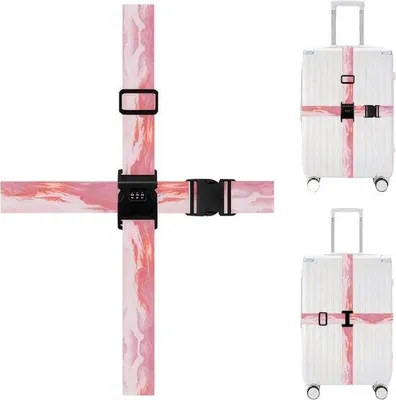 Immagine prodotto di Cinghia da viaggio Reisriemen plus - Cinghia rosa per valigie con chiusura a pulsante, adatta a valigie di dimensioni comprese tra 55 e 75 cm. Regolabile e facilmente riconoscibile.