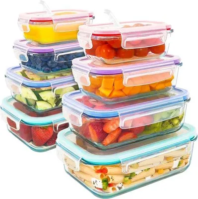 Produktbild von Famanu Glasbehälter Set 8-teilig (1,5+1+0,6+0,36 l) - Luftdicht mit Dampfventil